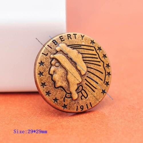 10X 29MM Antique Brass Star Indian Head Liberty Coin Conchos for DIY Leathercraft Backpack Luggage Bag Wallet Decor