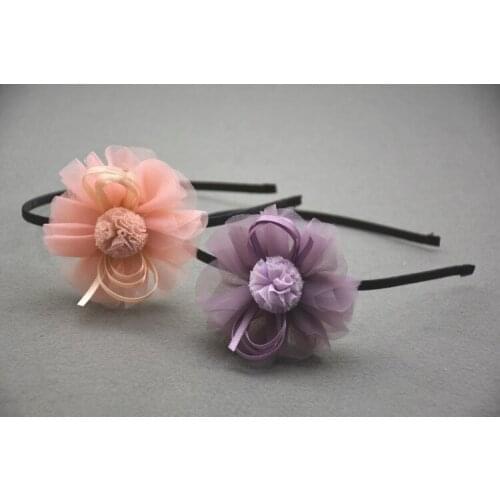 12pcs Fashion Cute Gauze Floral Hair Sticks Pom Pom Flower Hairbands Headbands Princess Headwear Girls Hair Accessories