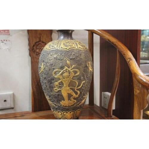 16 Vintage Handmade engraved Pure Silver Gold Gilt Carve Fairy Maid Jar Pot Vase