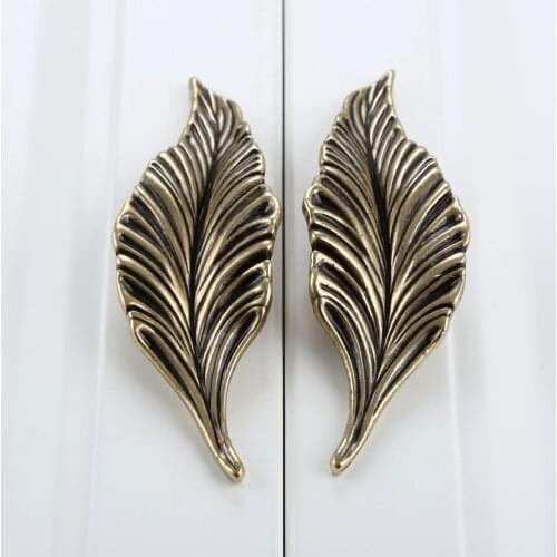 2Pcs Tree Leaf Zinc Alloy Furniture Kitchen Handles Cabinet Knob For Wardrobe Drawer Door Pulls Vintage European Hardware