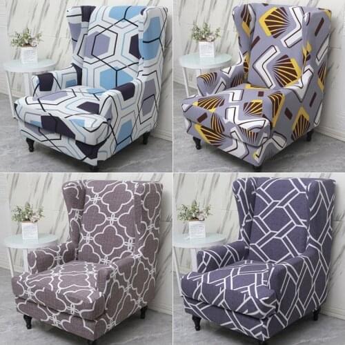 2Pc/Set Geometric Wingback Chair Cover Spandex Lounge Wing Back Chairs Slipcover Living Room Relax King Back Armchair Covers