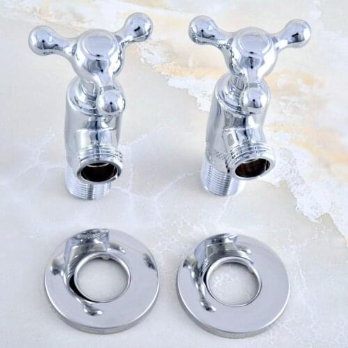 2 Pcs Silver Polished Chrome Brass Bathroom Hardware Accessories 1/2" male Angle Stop Valve Dav016