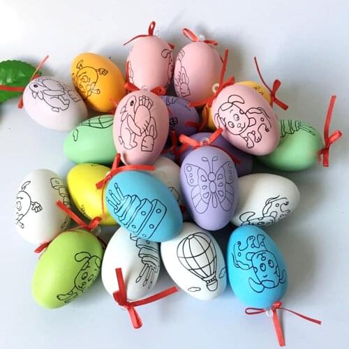 20Pcs Hanging Decoration Solid Color Craft Ornaments Plastic DIY Painting Easter Eggs for Easter Gifts