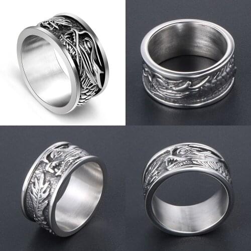 316L Chinese Dragon Men Calvarium Skull Punk Vintage Ring Gothic High Quality Stainless Steel Biker Rings Motorcycle jewellery