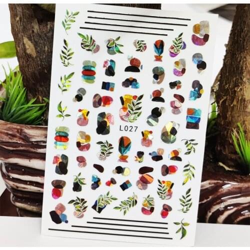 3D Nail Sticker Waterproof Shining Decals Stickers for Nails Color Line Flowers Grass Nail Art Decoration Aurora Silver Design