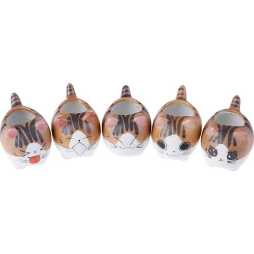 5pcs/set Ceramic Cat Succulents Flower Pot Cute Cartoon Mini Animal Planter Bonsai Cactus Plant Pots Desktop Decor Creative Gift