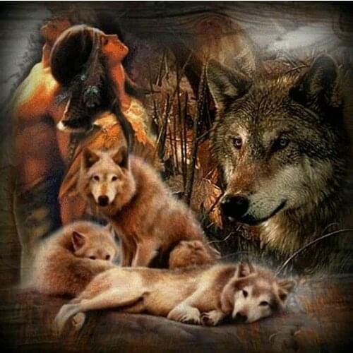 Diamond Painting "Indian wolf" Cross Stitch Custom Photo Diamond Embroidery Square Round Drill Home Decor