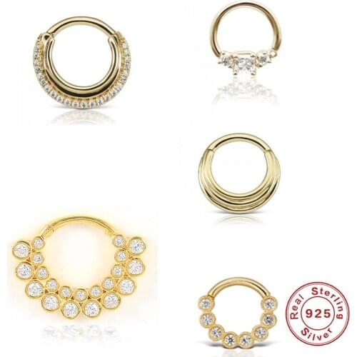 Canner Real 925 Sterling Silver Hoop Earrings Luxury Zircon Nose Ring Puncture Cartilage Earrings For Women Men Nose Piercing