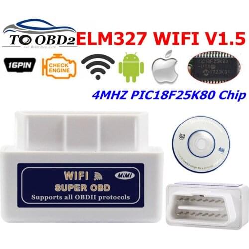 ELM327 WIFI V1.5 Real PIC18F25K80 Chip OBDII Car Scanner Works Android /iOS System ELM 327 1.5 Supports All OBD2 Protocols