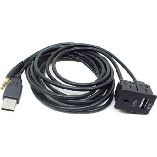 1.5M Car Dash Flush Mount USB Port Panel 3.5mm AUX USB Extension Cable Adapter