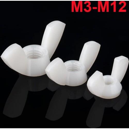 White Nylon Butterfly Nut Hand Tighten Wing Nuts M3 M4 M5 M6 M8 M10 M12