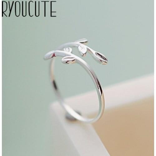 Bijoux 2020 Simple Style Silver Color Leaf Rings For Women Gifts Large Adjustable Finger Rings