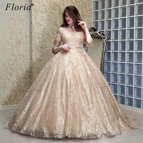 Champagne Glitter Evening Dresses Long Dubai Evening Gowns Plus Size Celebrity Dresses Women Party Night Robe De Soiree Custom