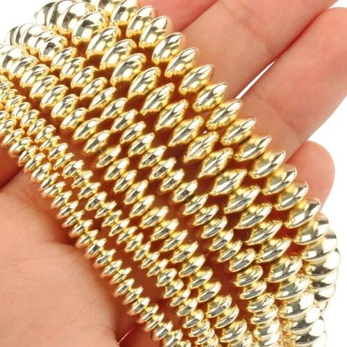 4/6/8mm Light Gold Plating Hematite Bead Charm Natural Stone Flat Round Spacer Loose Bead for Jewelry Making Bracelet DIY