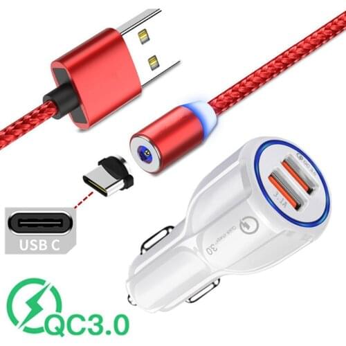 QC 3.0 Quick Charge Car Charger USB adapter Magnetic Type C Cable For Samsung Galaxy A8 A30 S A50 A51 Redmi 8 Honor 9 Realme X2