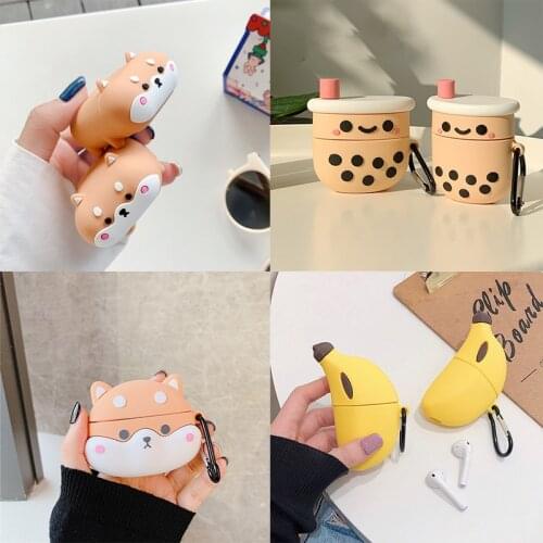 Corgi Dog 3D Milk Tea Banana Shell For Airpods 1 2 Case Pro3 Silicone Bluetooth Wireless Protective Cove For AirPods 2 Cute