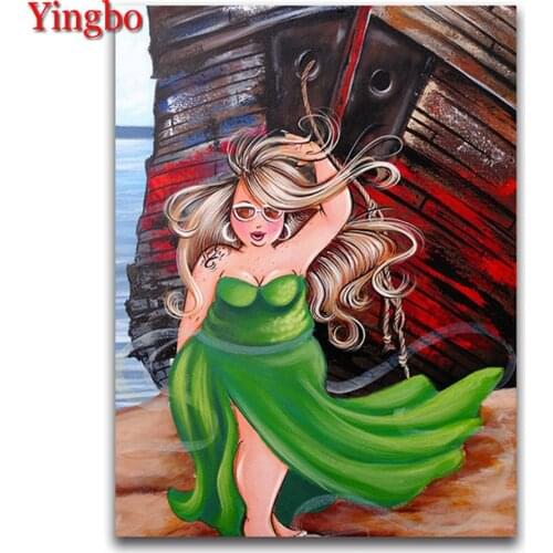 Diy 5D Square Round Diamond Painting Beach Fat Lady Cross Stitch Full Drill Rhinestone Painting Diamond Embroidery Mosaic Sale