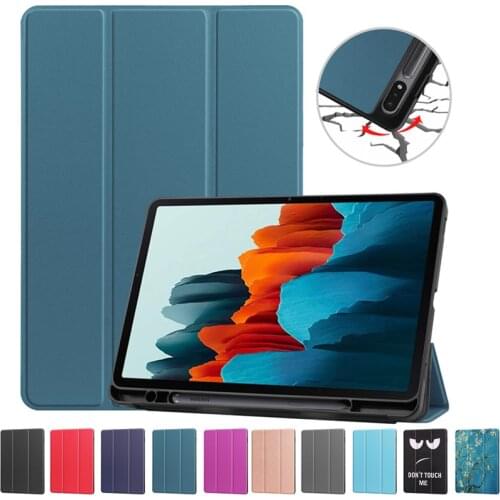 For Samsung Galaxy Tab S6 Lite S7 Case with Pencil Holder Folding Stand Smart Folio Tablet Cover for Samsung Tab S7 S6 Lite Case