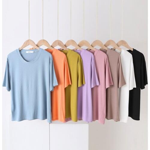 Summer simple round neck modal oversized T-shirt female short-sleeved plain super soft casual basic T-shirt top large size