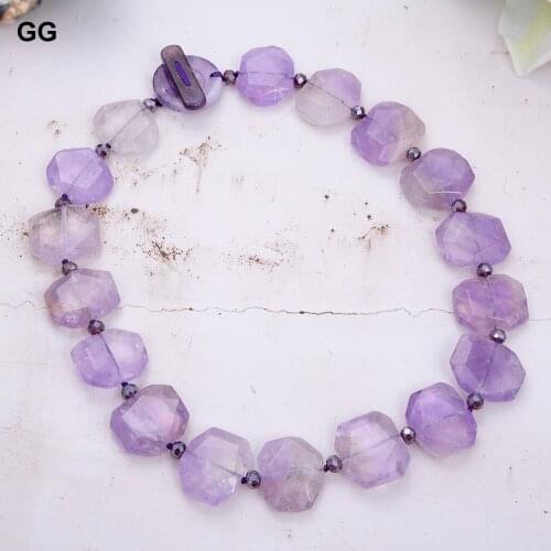 GuaiGuai Jewelry 18" Natural Faceted Purple Ametrine Gems Stone Rectangle Necklace