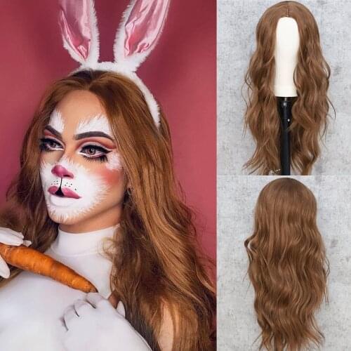 Lvcheryl Machine Made Simulated Scalp Synthetic Wig Light Brown Color Natural Wavy Wigs Hair for Women High Temperature Lolita