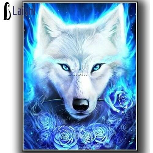 Full Square&round drill DIY Diamond embroidery Blue rose fantasy wolf Diamond Painting Cross Stitch Rhinestone Mosaic decor gift