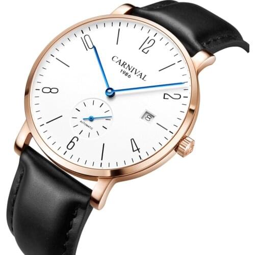 Carnival Automatic mechanical Watch Men Switzerland luxury brand Business men Watches Calkskin Leather Fashion Casual Date Clock