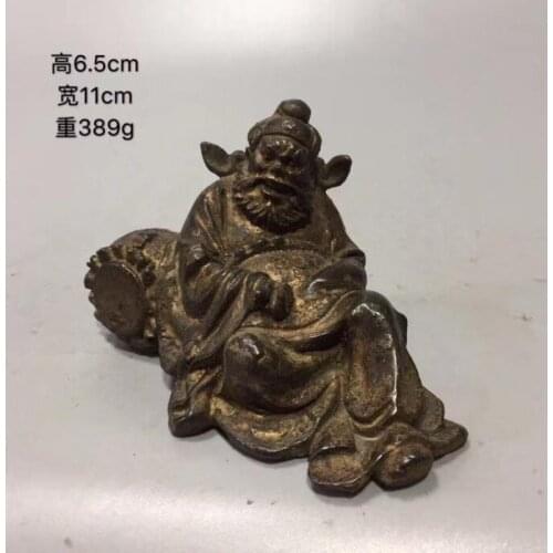 Chinese Folk Old Copper Brass Taoism Zhong Kui drink Drunk drunken God Hold Statue Town house Feng Shui exorcise evil spirits