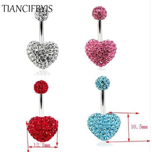 Multi Crystal HEART Ferido Navel Belly Bar 10mm Belly Button Ring 1pcs Body Jewelry Piercing Navel