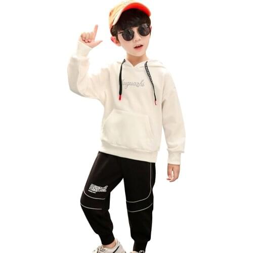Boys Clothing Sets Autumn Long Sleeve Pullover Casual Trousers Suits Cotton Hooded Top Pants Teen Outfits Two-Piece Suit for Kid