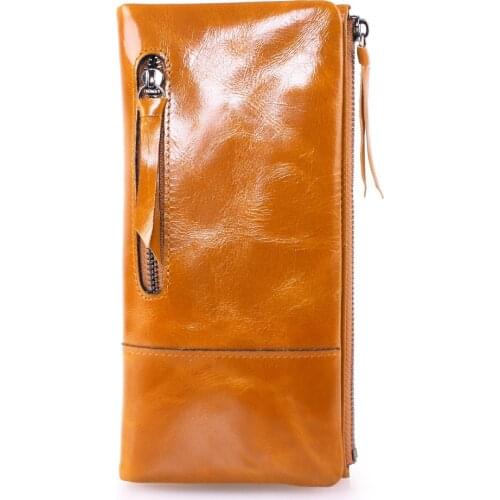 Genuine Cowhide Leather Wallet Women clutch bag Zipper long wallet Female Bifold card holder wallet Feminina mobile phone bag