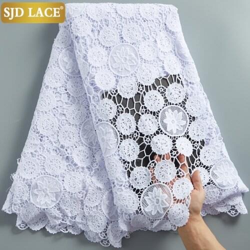SJD LACE White High Quality Guipure Cord Lace With Stones African Water Soluble Lace Fabric Embroidery For Wedding Party A2283
