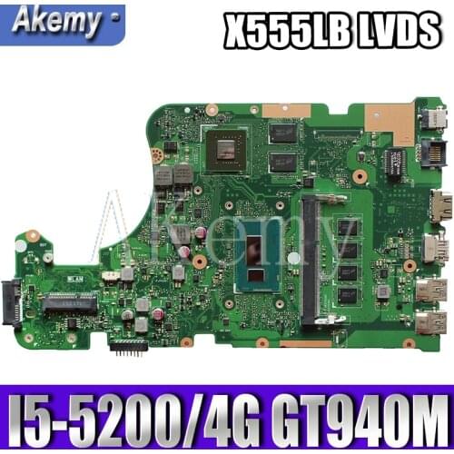 Akemy LVDS X555LB Motherboard For Asus X555LB X555LJ X555LF X555LD X555L Loptop Motherboard Mianboard I5-5200/4G RAM GT940M-2GB