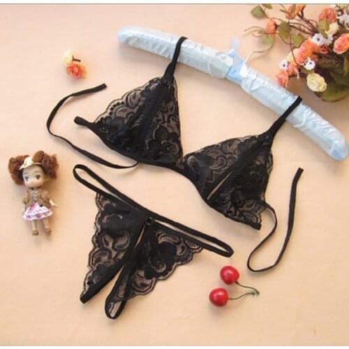 Fashion Sexy Lace Transparent Female Open File Temptation Three Point Female Sex Underwear Crotch Opening Suit