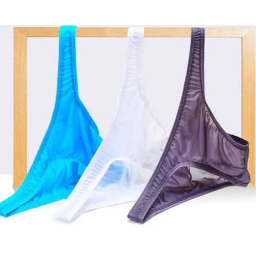 Men Underwear Ultra-thin Ice Silk Transparent Briefs Plus Size Gay Panties Slip Cueca Calzoncillos Underpants Thongs Bikini 2XL