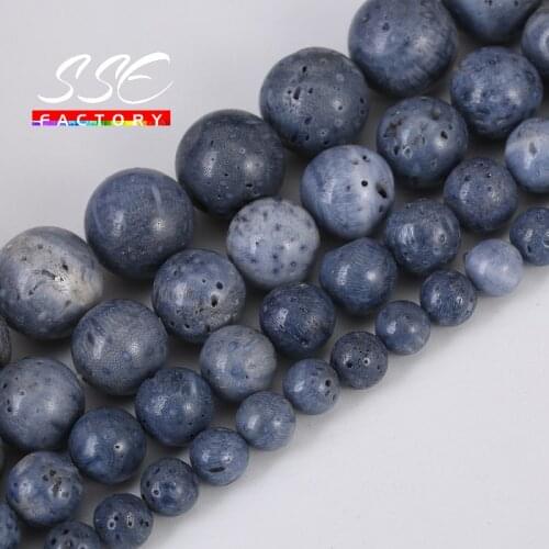 Natural Round Blue Coral Beads Loose Stone Beads For Jewelry Making DIY Bracelet Necklace Accessories Pick Size 6/8/10/12mm 15