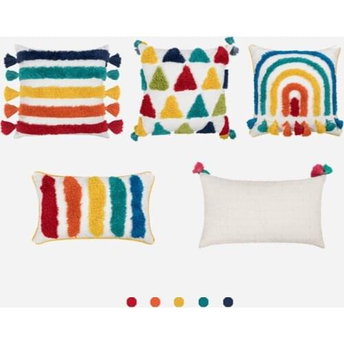 Pillow cover Hand flocking rainbow pillow cushion sofa pillow without pillow cover bohemian decor home decor 45*45 30*50