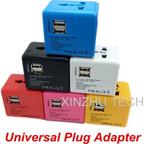 6 colors Universal 2 USB Charging Port All in One Universal Worldwide Travel Wall Charger Accessory Electric Plugs Converter