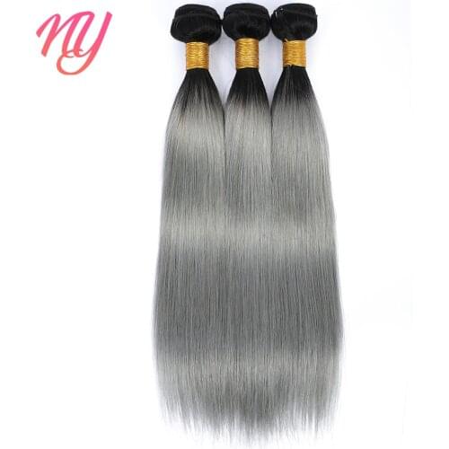 NY Remy hair 1B/Silver Grey Straight Style Colored Human Hair Bundles Ombre Natural Color and Silver Grey For Black Women Beauty