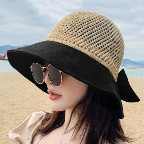 Fashion Hollow Out Sun Hats Women Bow Cap Wide Brim Floppy Summer Bucket Hats Female Straw Hat Outdoor Visor Bonnet Beach Caps