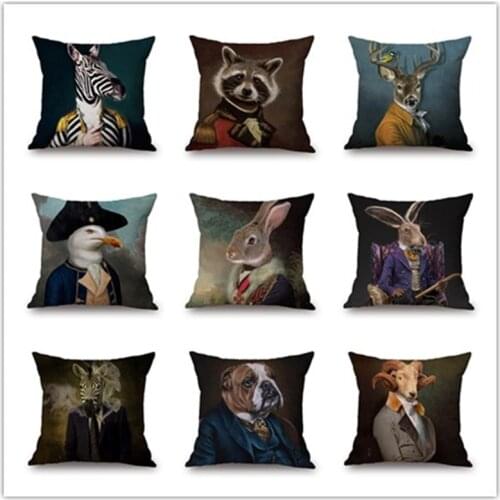 Nordic Art Style Posters Decorative Cushion Cover Zebra Giraffe Bulldog Horse Fashion Animal Wearing Hat Sofa Throw Pillow Case
