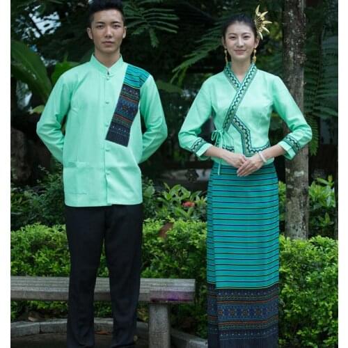 Thailand Dai princess Robe dress mens and womens long sleeved Hotel restaurant work clothes suits waiter Dai ethnic Outfit