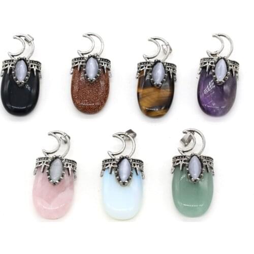 1pcs Natural Stone Charm Opal Tiger Eye /Rose Quartzs Pendant DIY for Jewelry Making Earring Necklaces Accessories Size 22x45mm