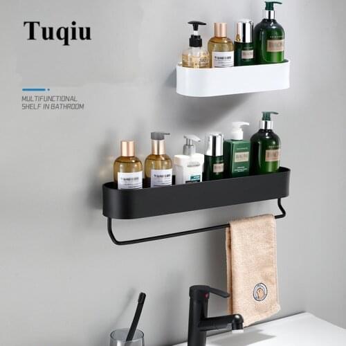 Bathroom Shelf With Towel Bar Wall Mounted Aluminum White Bath Shower Shelf Black Bath Shampoo Holder Basket Holder Corner shelf