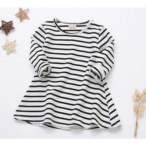 Stripe Princess Dress Cotton Baby Girl Dresses Long Sleeve Bow-knot O-neck Casual Kids Pleated Dresses Base Spring Fall 1-5y