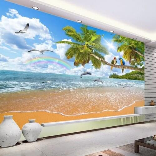 Custom Any Size Wall Cloth 3D Seascape Coco Parrot Landscape Mural Wallpaper Living Room Bedroom Background Wall 3D Home Decor