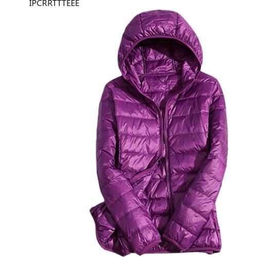 Autumn Women White Duck Down Jacket Ultra Light Down Jackets Slim Solid Long Sleeve Hooded Winter Down Coat