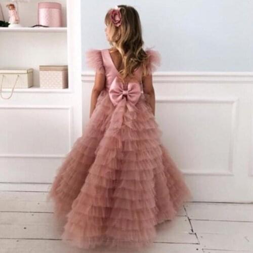 Ombre Dusty Pink Flower Girl Dresses Tulle Tiered Girls Communion Dress Sleeveless A Line Custom Made robe mariage enfant fille
