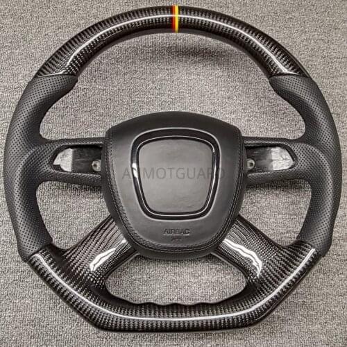 Customized Alcantara Leather Carbon Fiber Steering Wheel For Audi A4 A6 Quattro A4L A6L A8L Q5 Q7 2005 2006 2007 2009 2011 2013