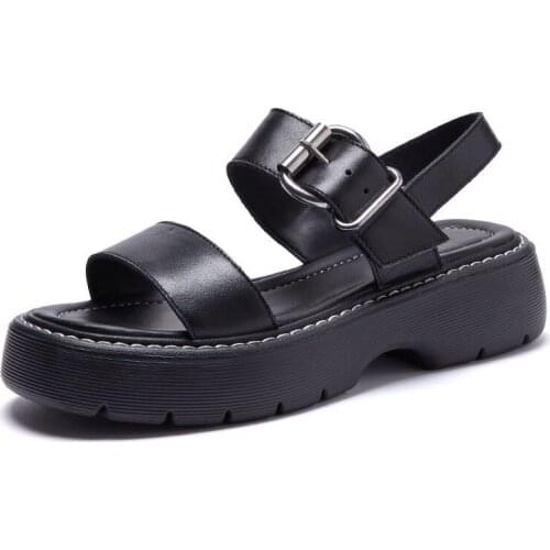 2021 New Fashion Thick Bottom Open Toe Sandals for Women Summer Genuine Leather Leisure Platform Sandals Student Sandalias Mujer